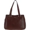 Womens Three Section Leather Shoulder Bag Chestnut: V-31