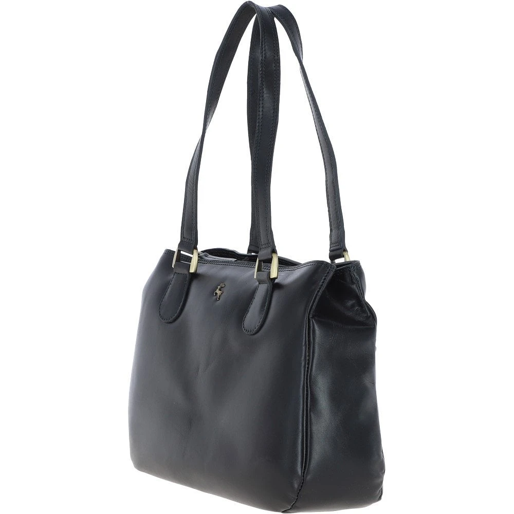 Womens Three Section Leather Shoulder Bag Navy: V-31 - Image 2