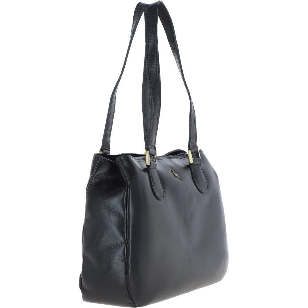 Womens Three Section Leather Shoulder Bag Navy: V-31 - Image 4