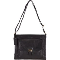 Womens Vintage Medium Leather Shoulder Bag Black: G23
