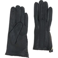 Women's Zip And Stitch Detail Leather Gloves Black: 896