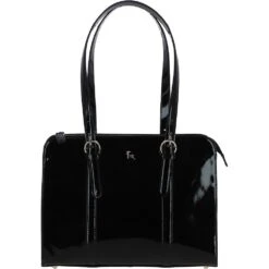 Zip Top Patent Leather Handbag Black: A4 Buckle