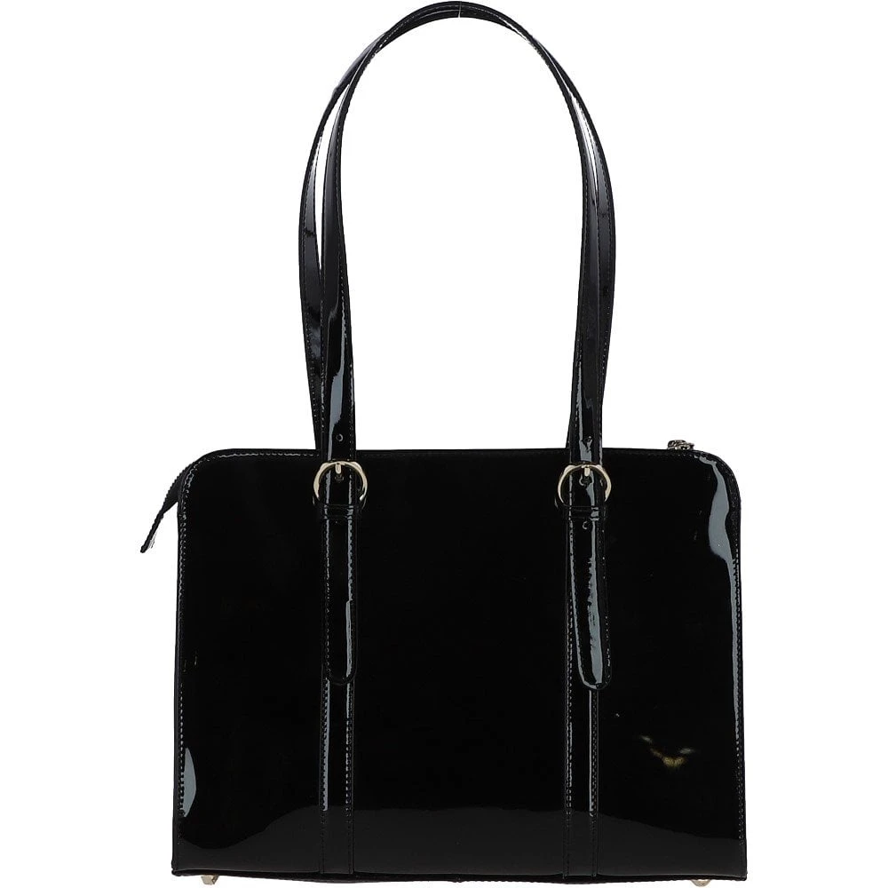 Zip Top Patent Leather Handbag Black: A4 Buckle - Image 4
