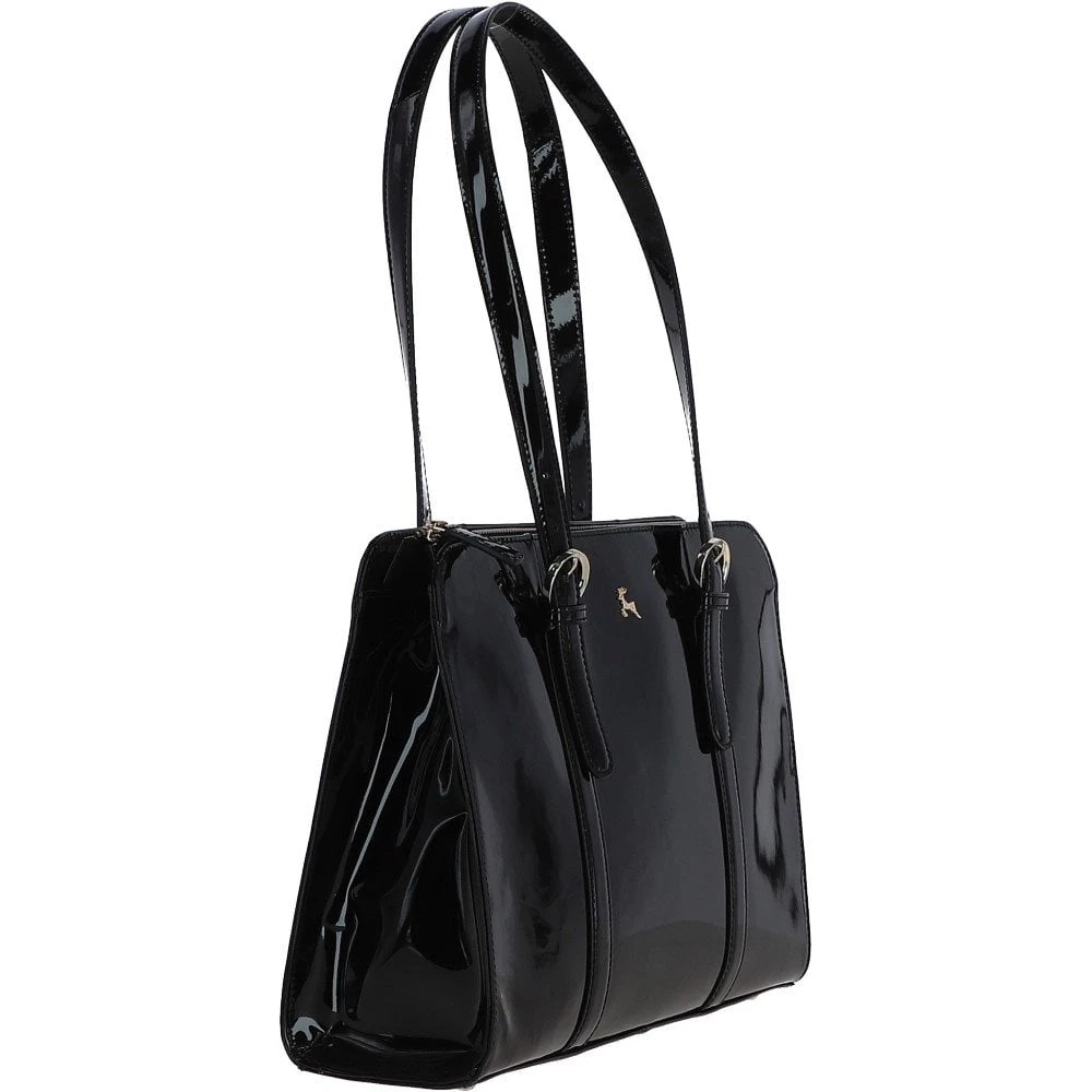 Zip Top Patent Leather Handbag Black: A4 Buckle - Image 5
