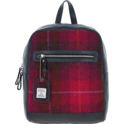 Authentic Leather & Harris Tweed Backpack Navy/Pink: TW-28-06-NP