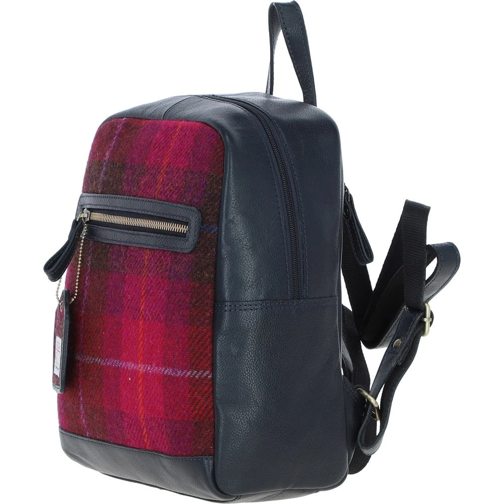 Authentic Leather & Harris Tweed Backpack Navy/Pink: TW-28-06-NP - Image 2