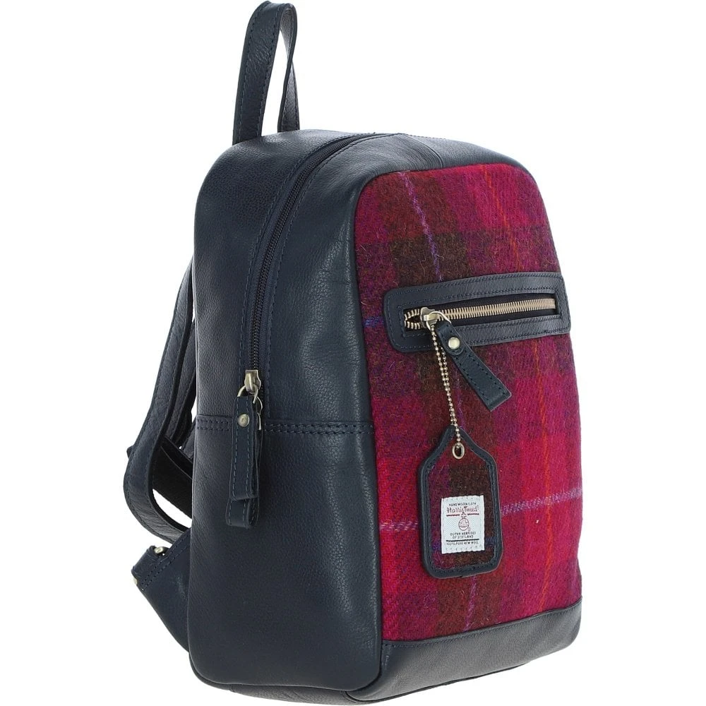 Authentic Leather & Harris Tweed Backpack Navy/Pink: TW-28-06-NP - Image 4