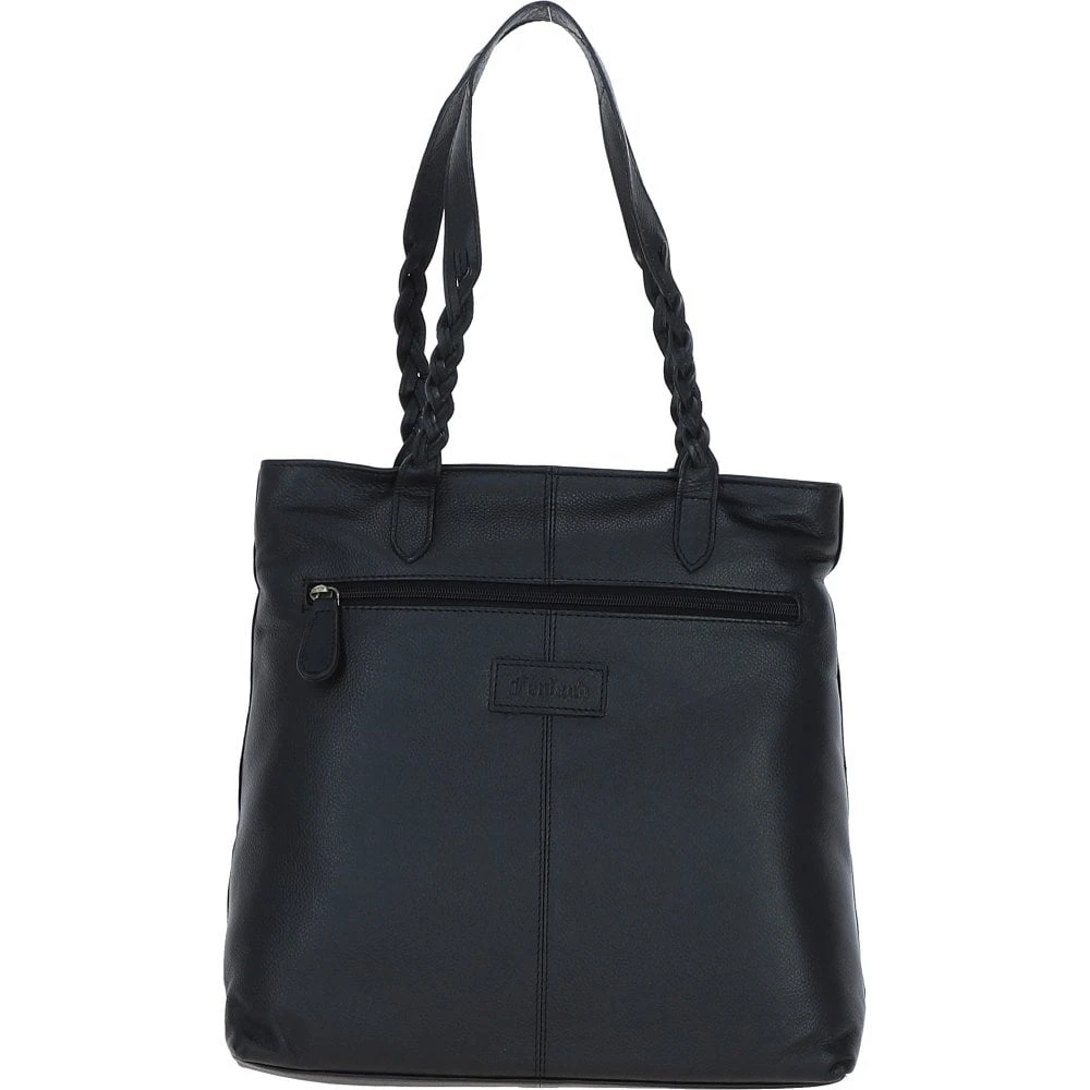 Black Leather Shoulder Bag With Polka Dot Print Pocket: ELA 1128 - Image 3