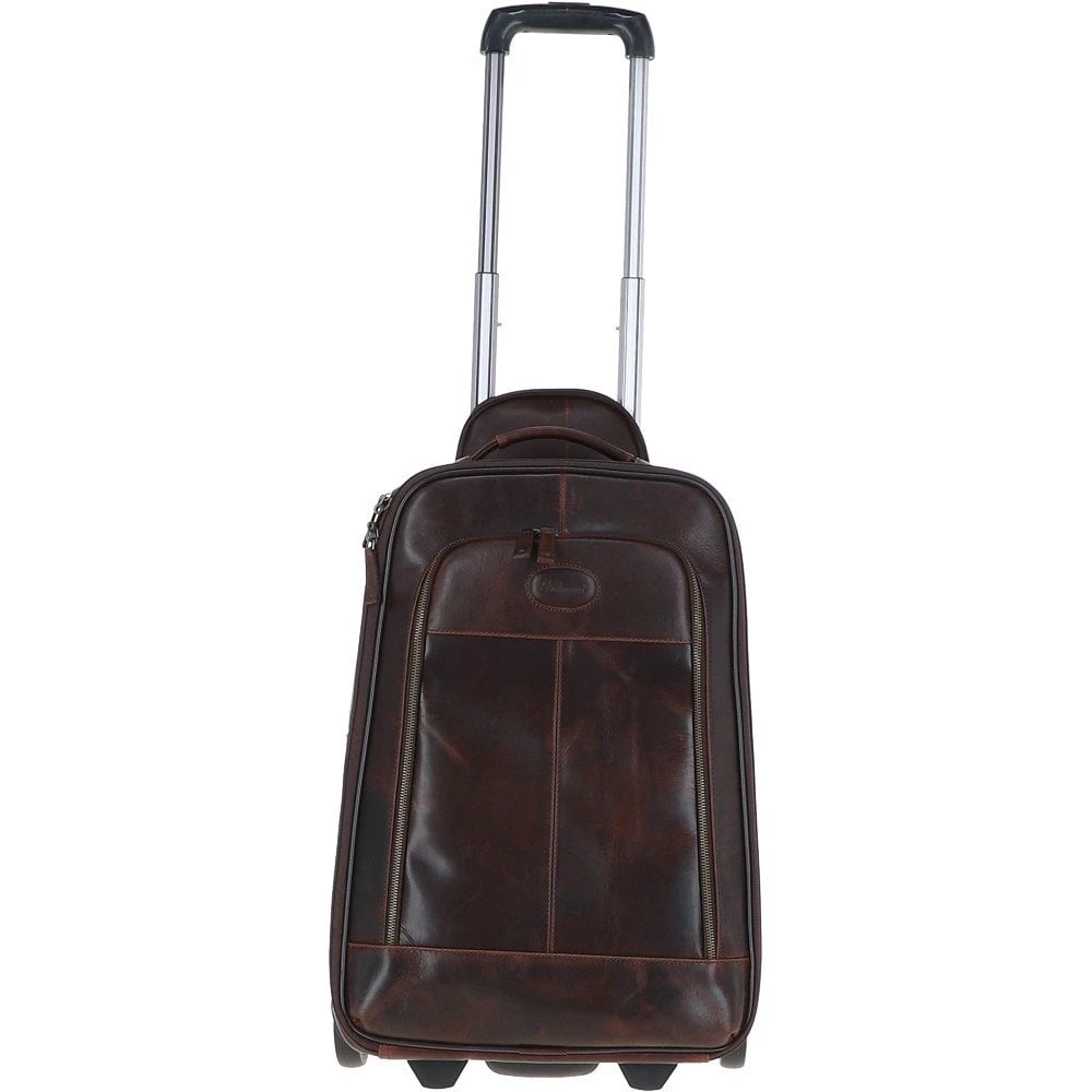 Cabin Size Columbian Leather Weekend Trolley Brown : 8148