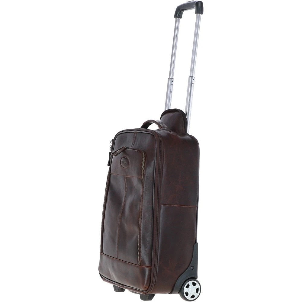 Cabin Size Columbian Leather Weekend Trolley Brown : 8148 - Image 2