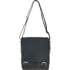 Classic A4 Leather Flap-Over Messenger Bag Black: Q-43