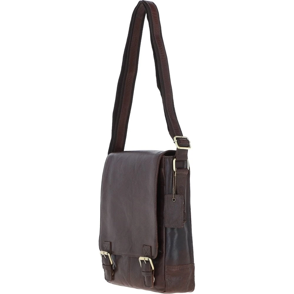 Classic A4 Leather Flap-Over Messenger Bag Brandy: Q-43 - Image 2