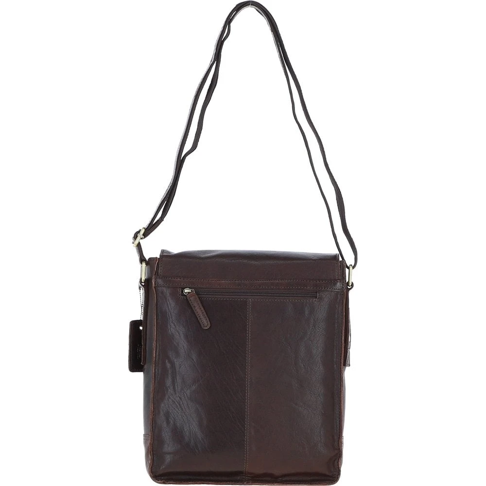 Classic A4 Leather Flap-Over Messenger Bag Brandy: Q-43 - Image 3