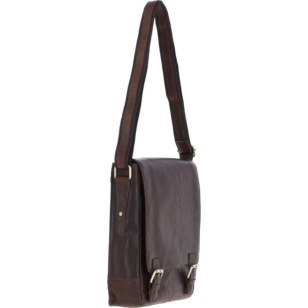 Classic A4 Leather Flap-Over Messenger Bag Brandy: Q-43 - Image 4