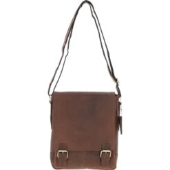 Classic A4 Leather Flap-Over Messenger Bag Brown: Q-43