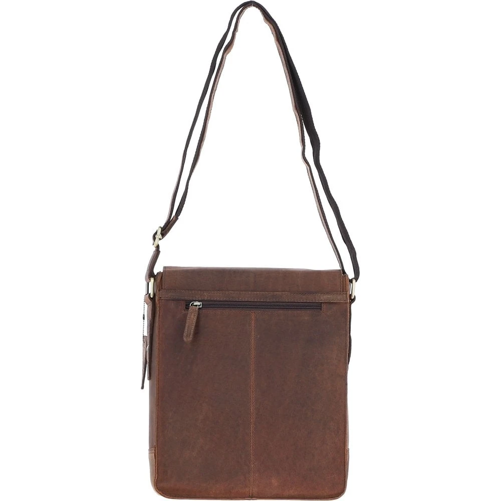 Classic A4 Leather Flap-Over Messenger Bag Brown: Q-43 - Image 3