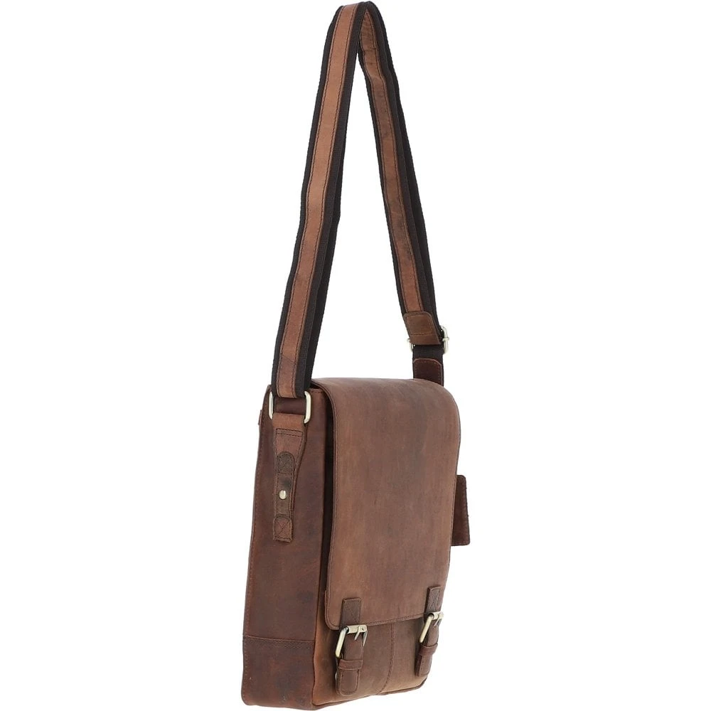 Classic A4 Leather Flap-Over Messenger Bag Brown: Q-43 - Image 4