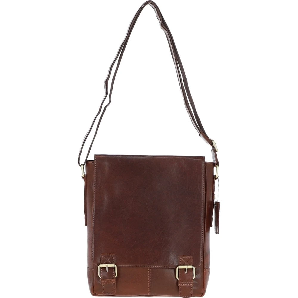 Classic A4 Leather Flap-Over Messenger Bag Chestnut: Q-43