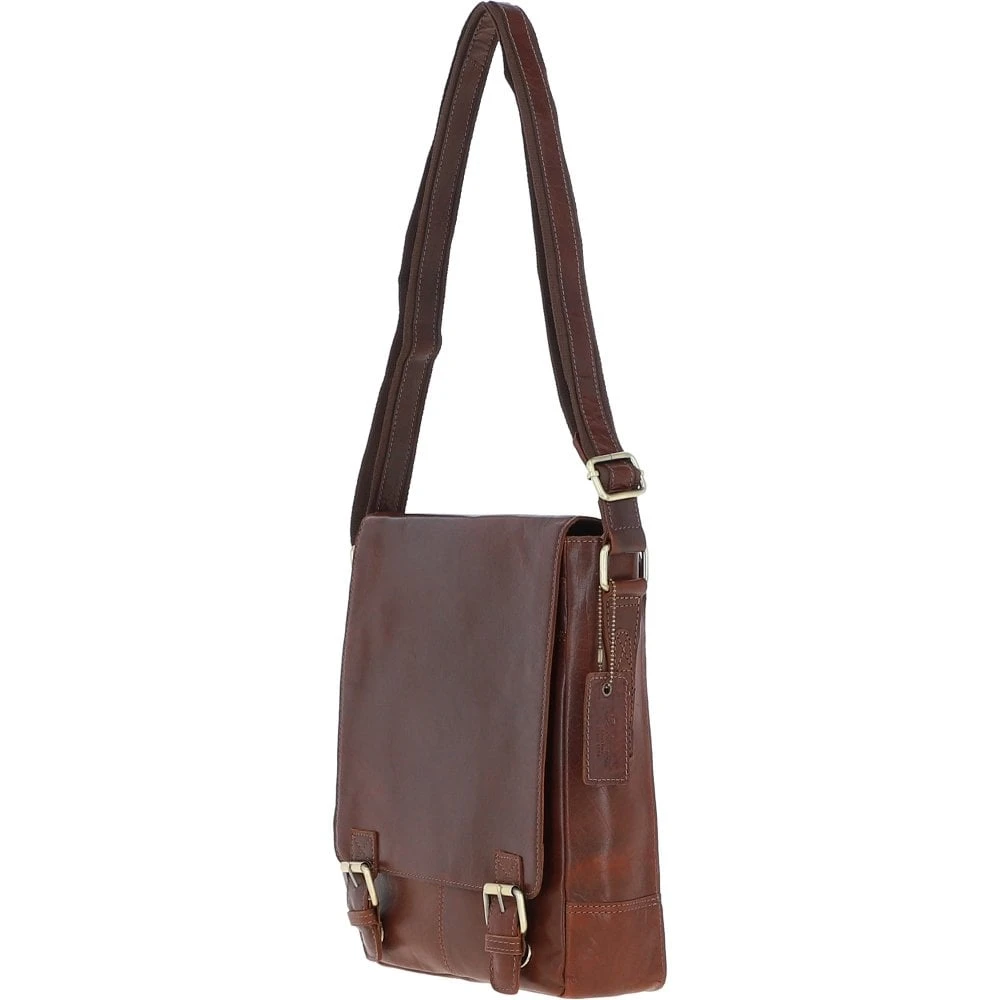 Classic A4 Leather Flap-Over Messenger Bag Chestnut: Q-43 - Image 2