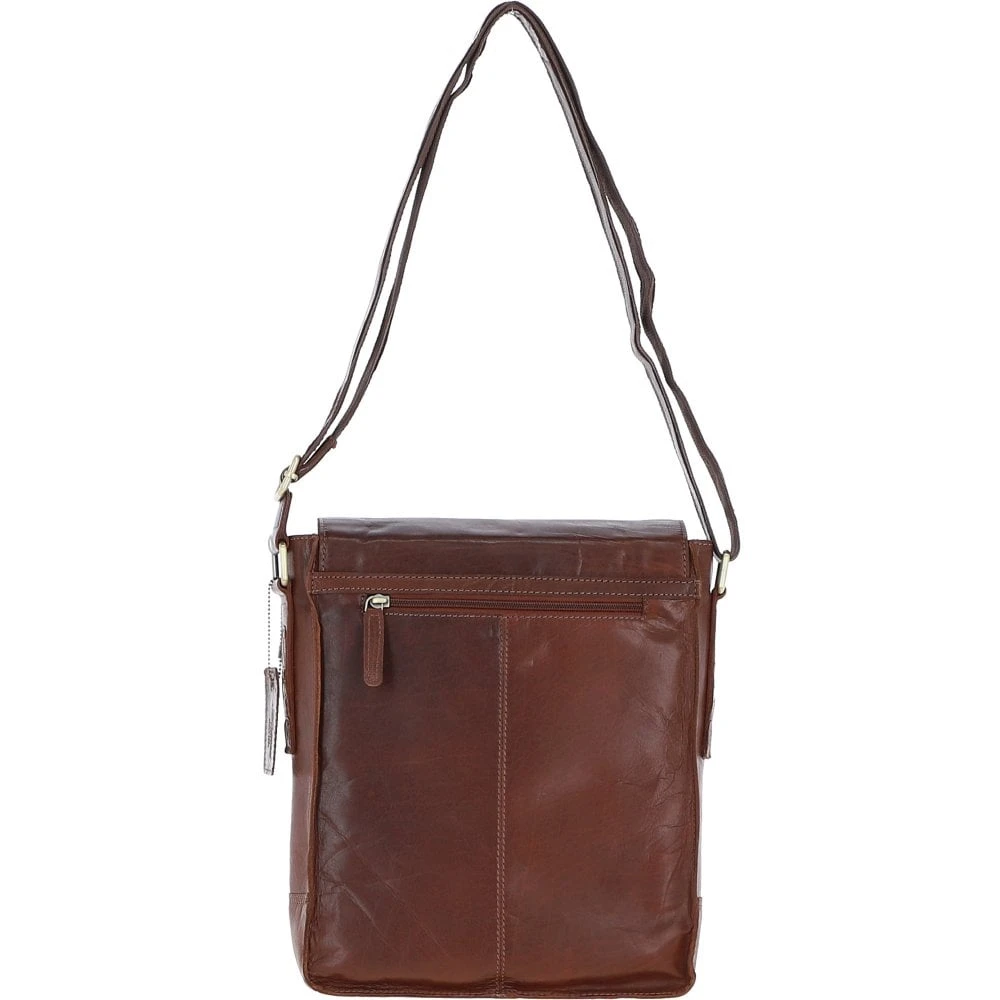 Classic A4 Leather Flap-Over Messenger Bag Chestnut: Q-43 - Image 3