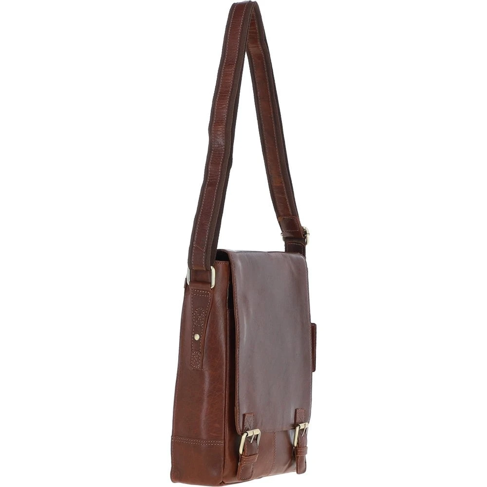 Classic A4 Leather Flap-Over Messenger Bag Chestnut: Q-43 - Image 4