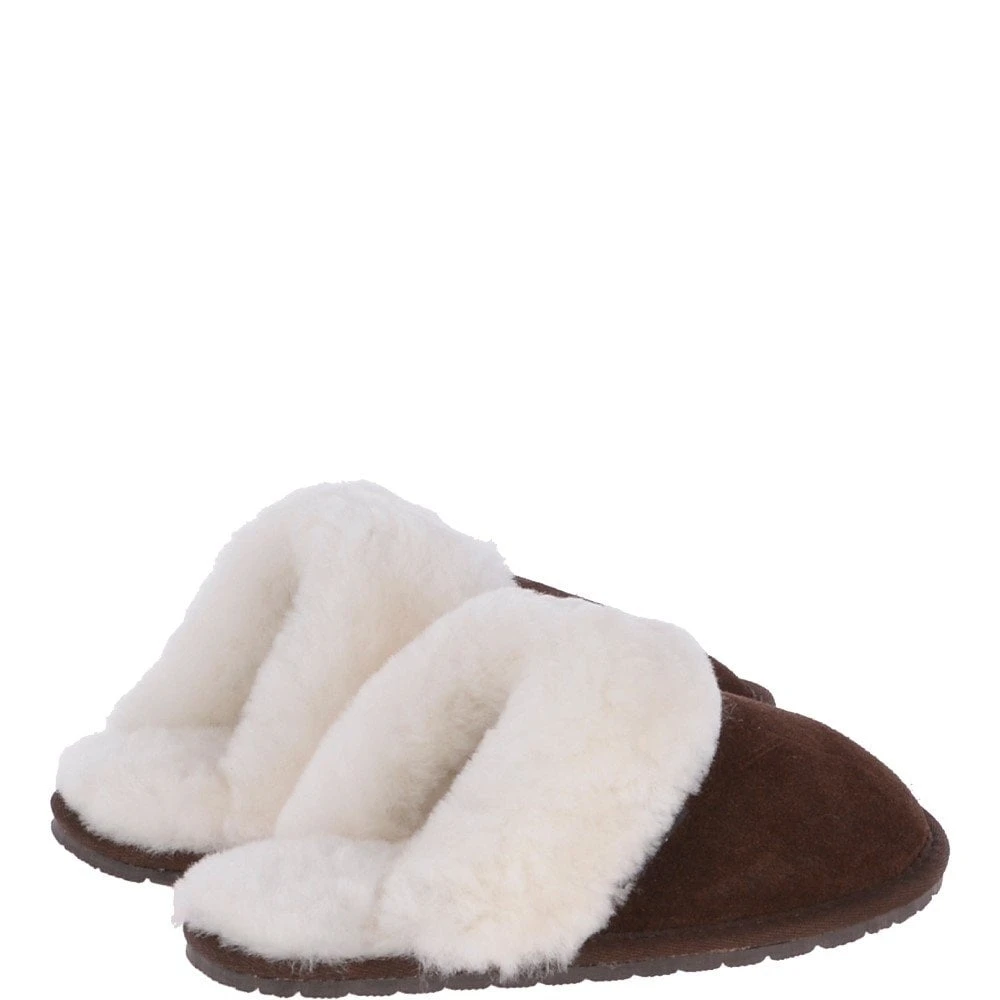 Classic Ladies Suede Sheepskin Slippers Brown - Image 3