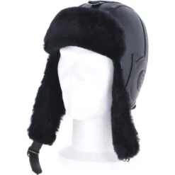 Classic Sheepskin Leather Pilot Hat Black : Belmont