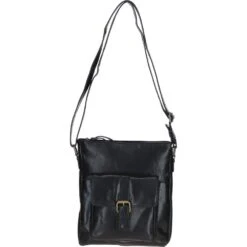 Compact Leather Messenger Bag With Front Buckle Pocket Black: TL-005