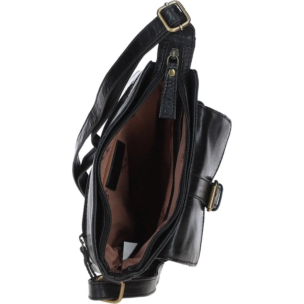 Compact Leather Messenger Bag With Front Buckle Pocket Black: TL-005 - Image 2