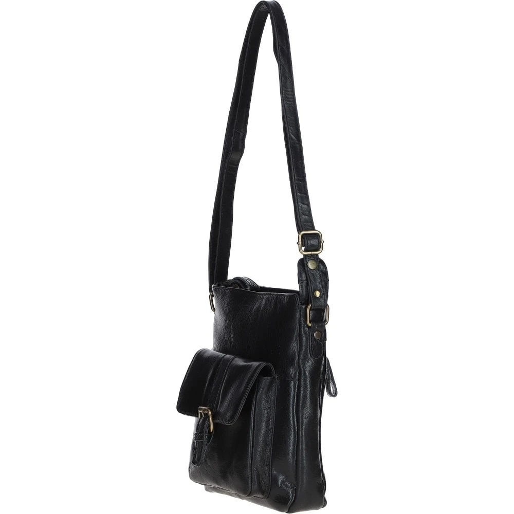 Compact Leather Messenger Bag With Front Buckle Pocket Black: TL-005 - Image 3