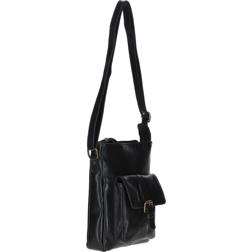 Compact Leather Messenger Bag With Front Buckle Pocket Black: TL-005 - Image 5