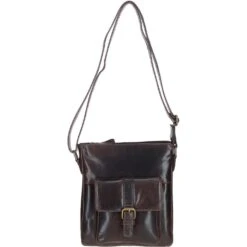 Compact Leather Messenger Bag With Front Buckle Pocket Brown: TL-005