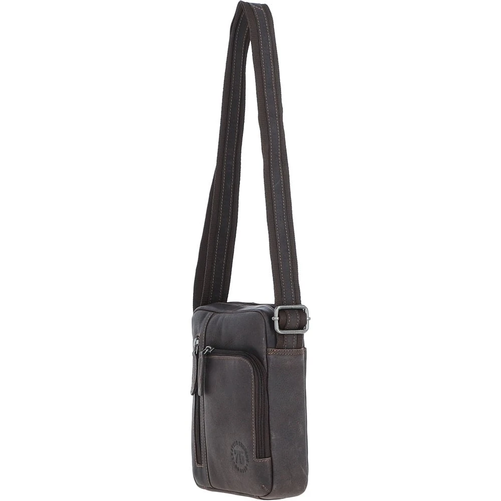 Compact Travel Messenger Bag With Multiple Zip Pockets And Adjustable Strap Brown: MADRID - Image 3