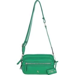 Compact Twin Zip Leather Crossbody Bag Green: X-35