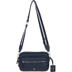 Compact Twin Zip Leather Crossbody Bag Navy: X-35