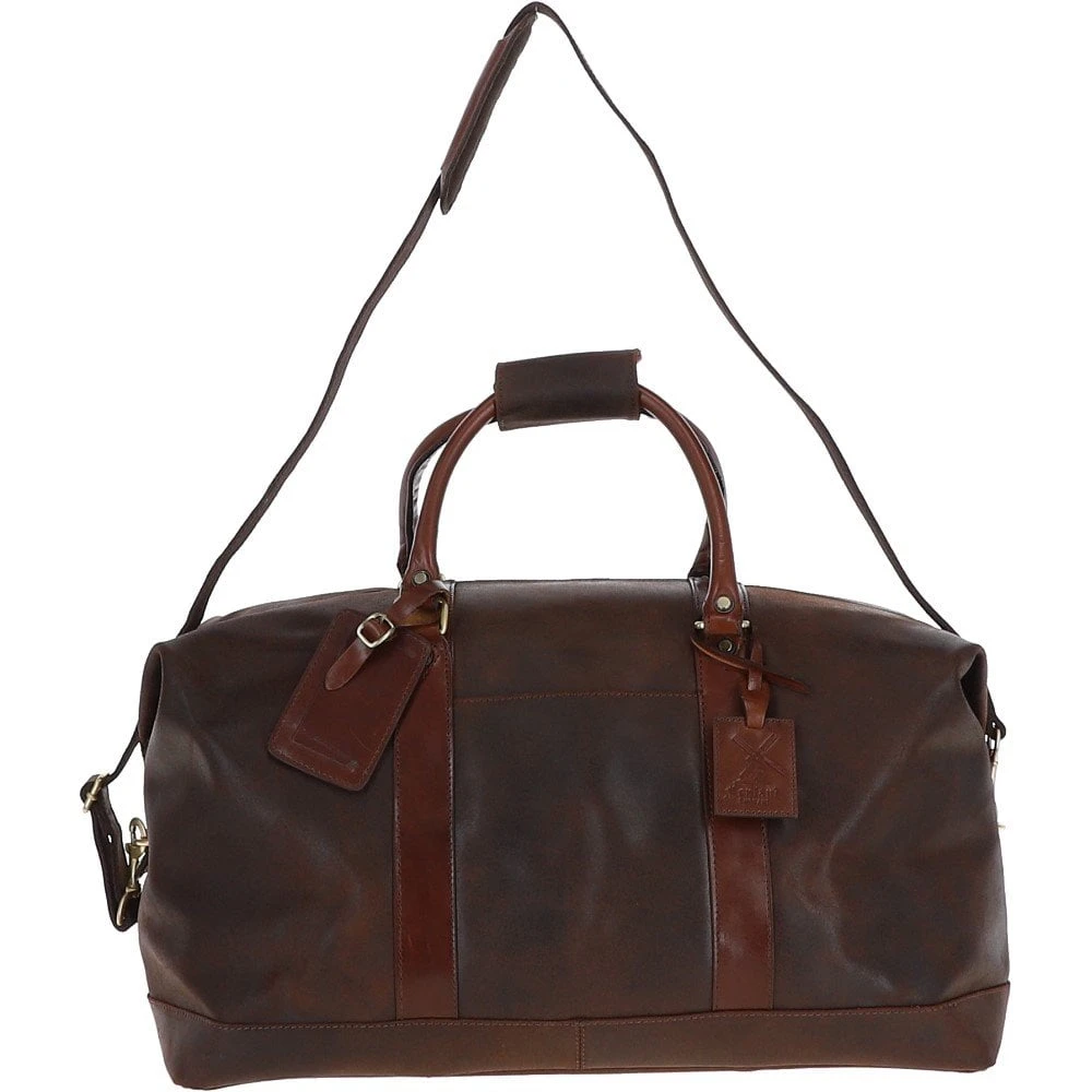Cow Oily Leather Large Weekend Holdall Brown/Brandy: FEN-786