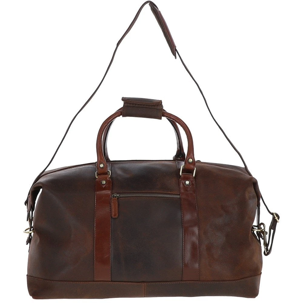 Cow Oily Leather Large Weekend Holdall Brown/Brandy: FEN-786 - Image 3
