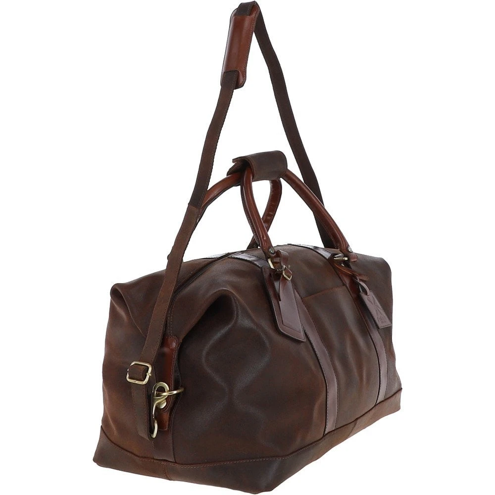 Cow Oily Leather Large Weekend Holdall Brown/Brandy: FEN-786 - Image 4