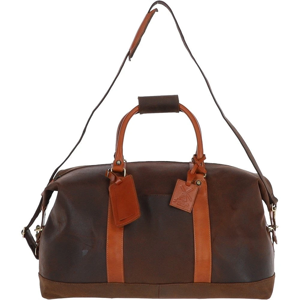 Cow Oily Leather Large Weekend Holdall Brown/Tan: FEN-786