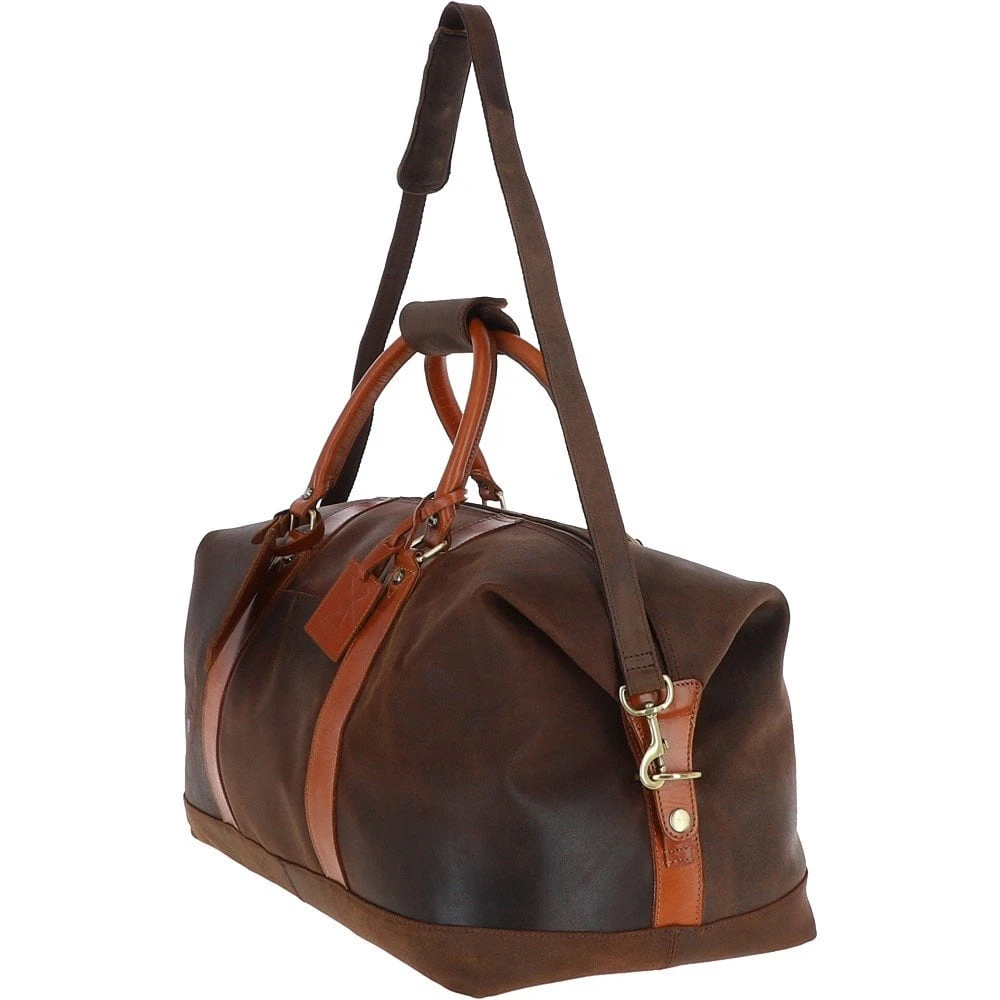 Cow Oily Leather Large Weekend Holdall Brown/Tan: FEN-786 - Image 2