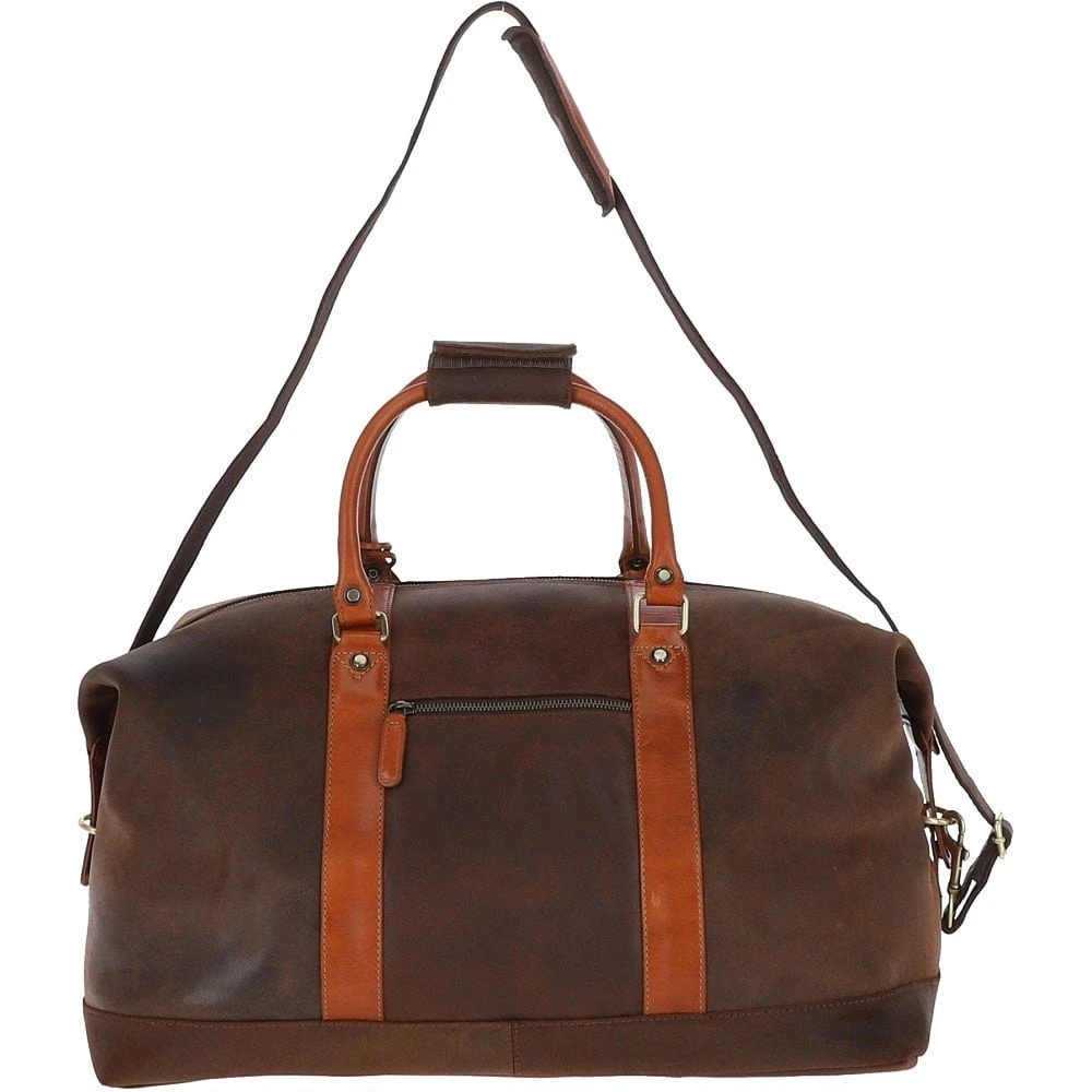 Cow Oily Leather Large Weekend Holdall Brown/Tan: FEN-786 - Image 3
