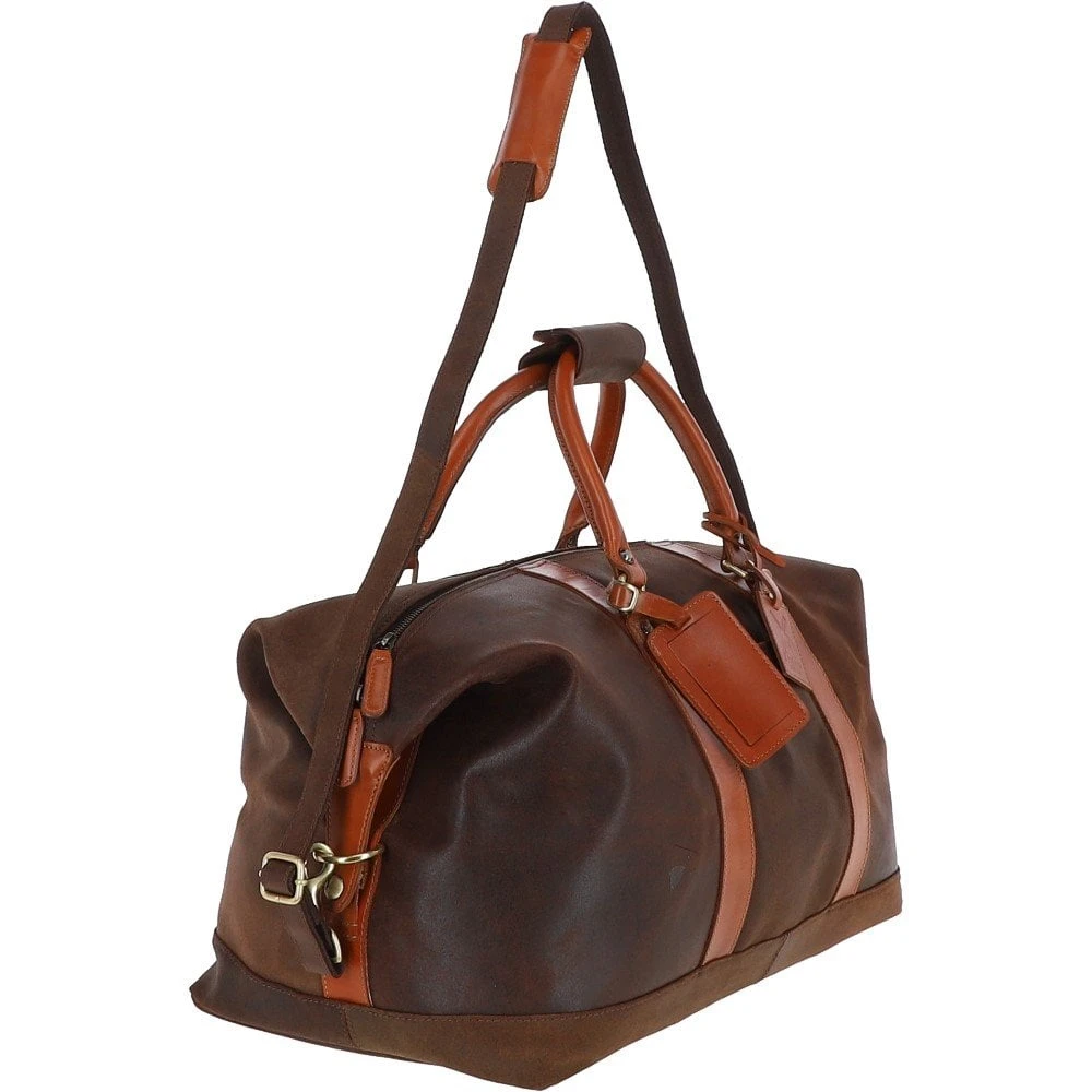 Cow Oily Leather Large Weekend Holdall Brown/Tan: FEN-786 - Image 4