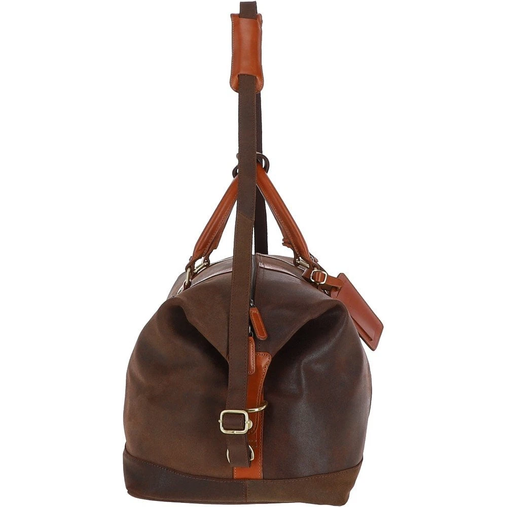 Cow Oily Leather Large Weekend Holdall Brown/Tan: FEN-786 - Image 5