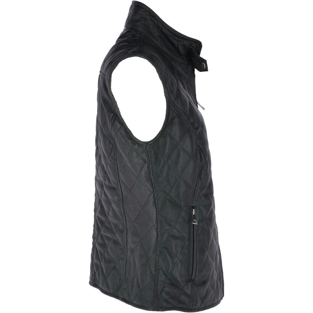 Diamond Quilted Leather Gilet Green : Hampton - Image 4
