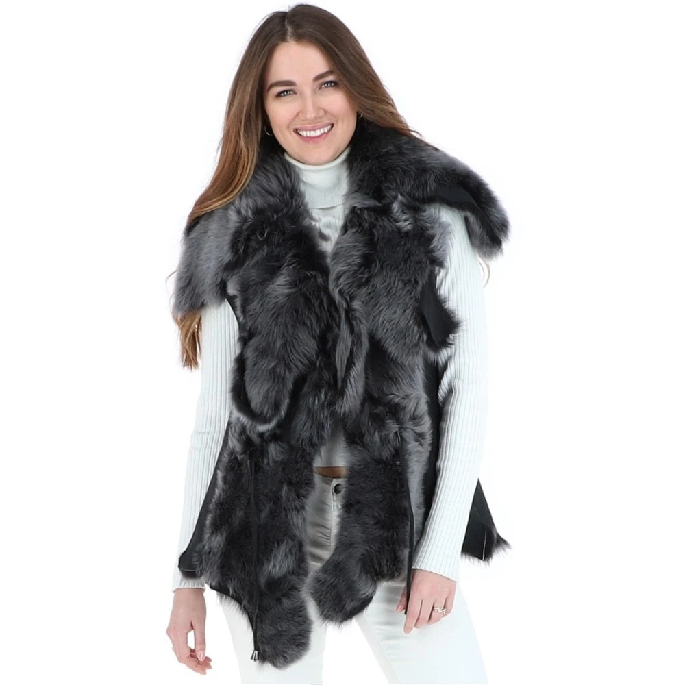 Double Collar Suede Leather Gilet Black/brissa : Pegasus - Image 2