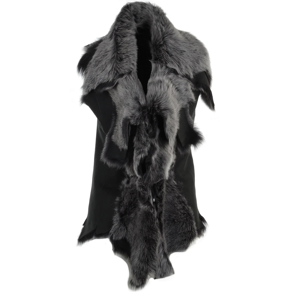 Double Collar Suede Leather Gilet Black/brissa : Pegasus