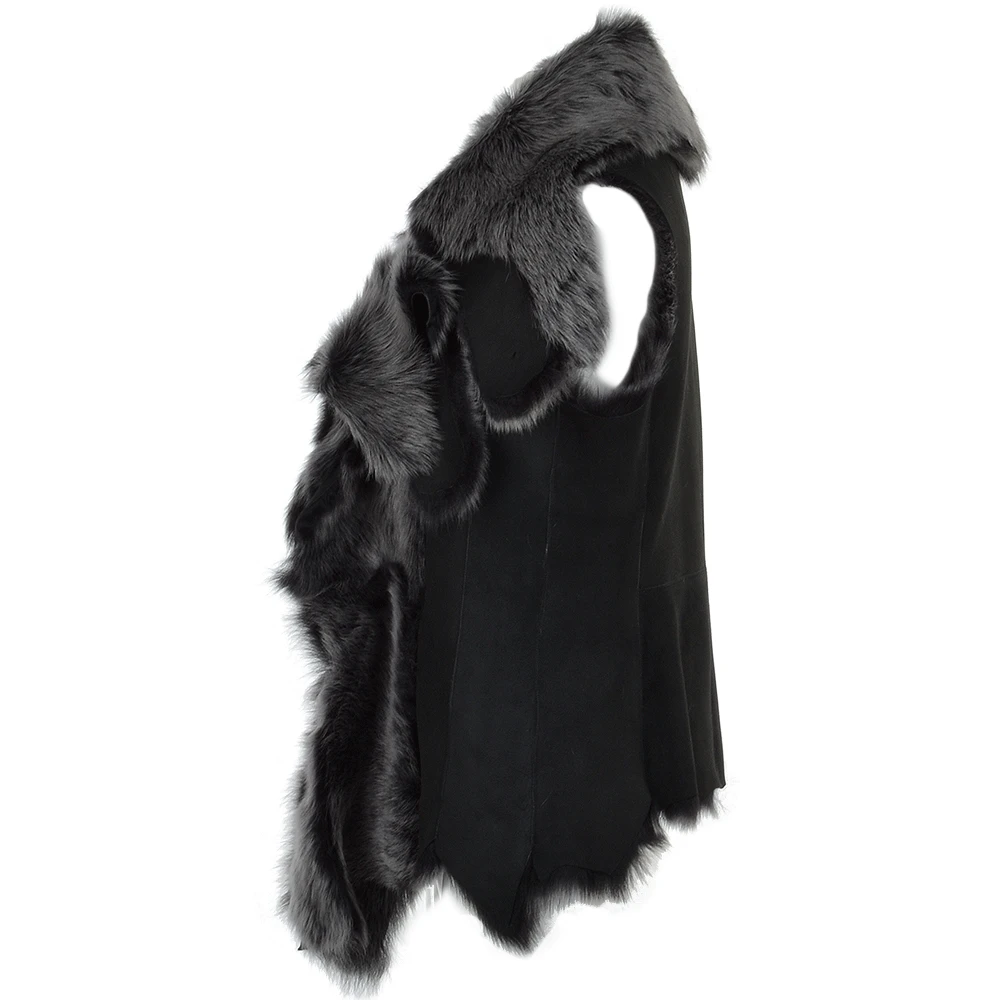 Double Collar Suede Leather Gilet Black/brissa : Pegasus - Image 3
