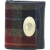 Elegant Leather X Harris Tweed Trifold Twist-Lock Purse Black/Green/Red: TW-10-07-BR