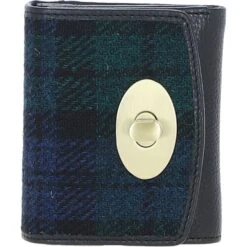 Elegant Leather X Harris Tweed Trifold Twist-Lock Purse Black/Watch: TW-10-03-BW