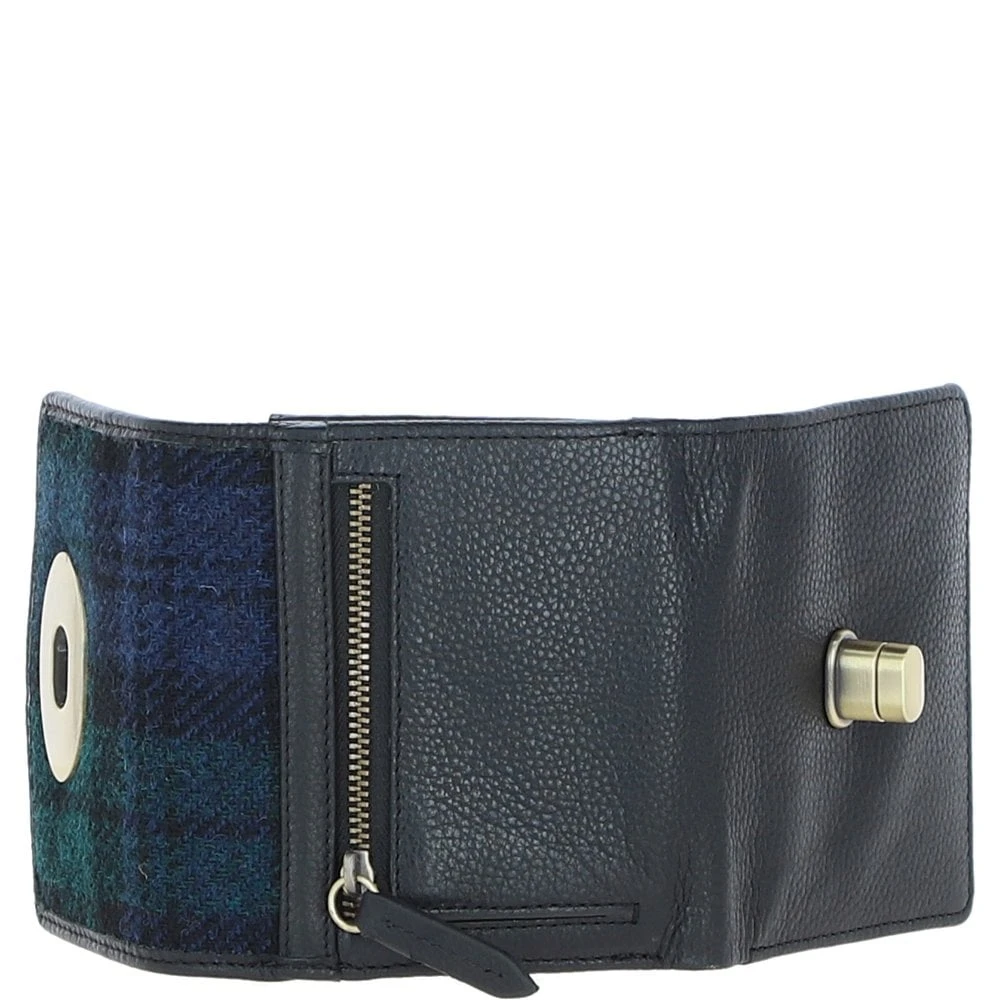 Elegant Leather X Harris Tweed Trifold Twist-Lock Purse Black/Watch: TW-10-03-BW - Image 6